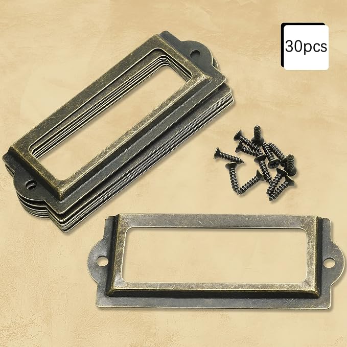 Antique Label Holder, 3.3 Inch, Office File Cabinet Shelves Drawer, Name Card - Image 2