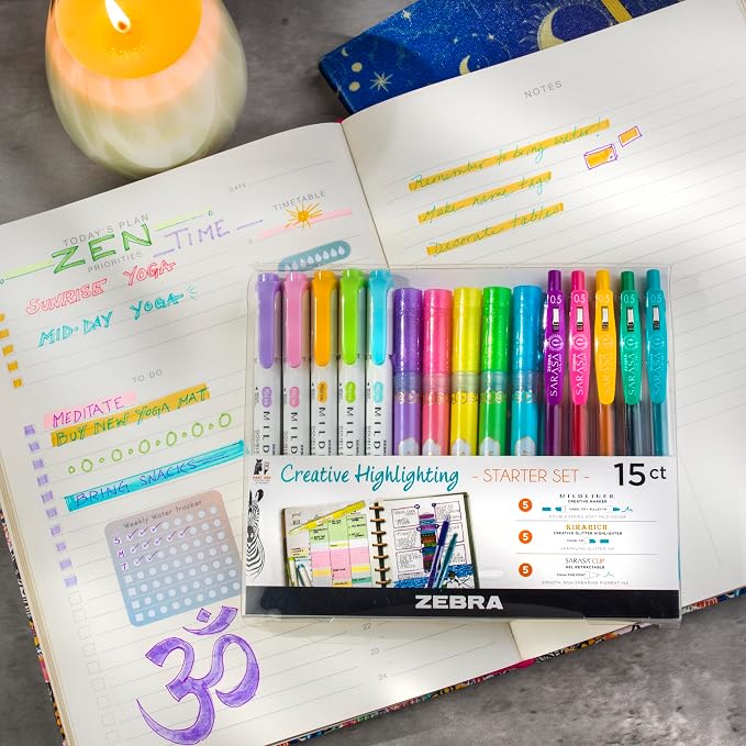 Zebra Pen Creative Starter Set 15-Pack, Includes 5 Kirarich Highlighters - Image 3