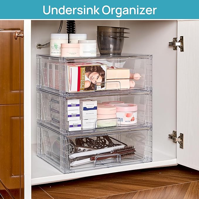 Vtopmart 4 Pack Large Stackable Storage Drawers, Easily Assemble Clear Acrylic - Image 2