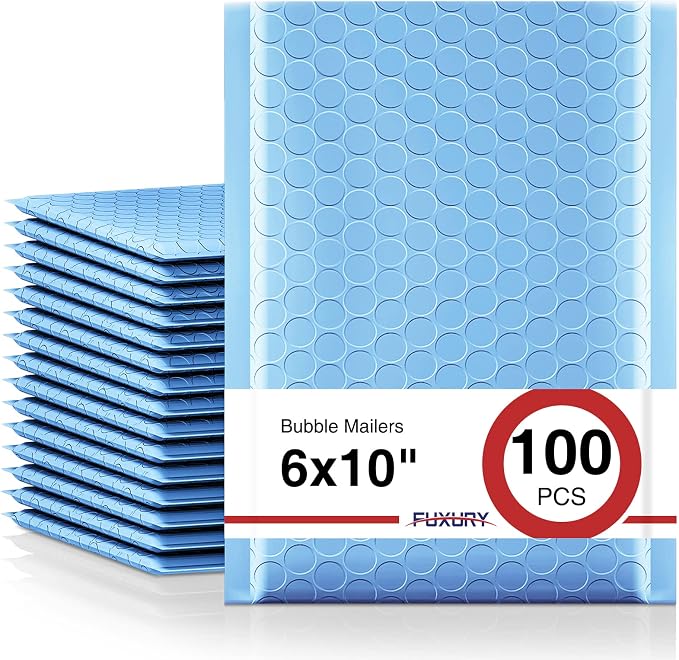 Fuxury 100Pcs Bubble Mailers 6x10" Light Blue Bubble Mailer Thick Shipping by Fuxury