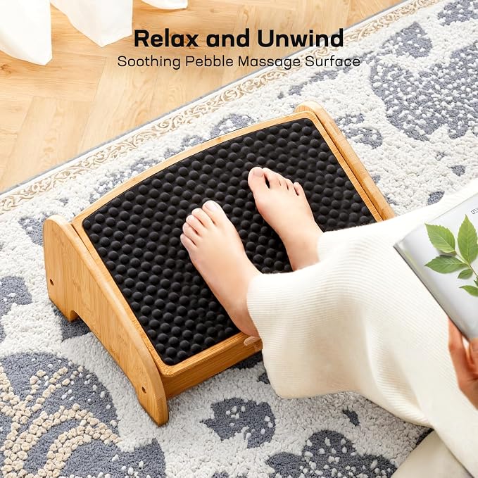 HUANUO Bamboo Under Desk Footrest, Ergonomic Foot Rest - Image 5