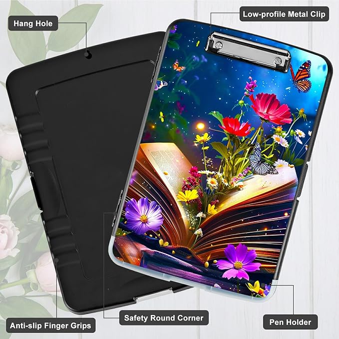 Book Flower A4 Clipboard with Storage Pen Holder, Clipboards Organizer Nursing - Image 5
