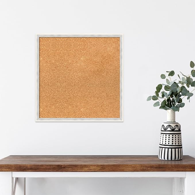 Amanti Art Natural Cork Board for Wall, 19x19 Vision Board with White Frame, Small Corkboard Office Decor for Home Organization, Modern Corkboard Pinboard to Display Items for Home Organization in-DeskLoop Office