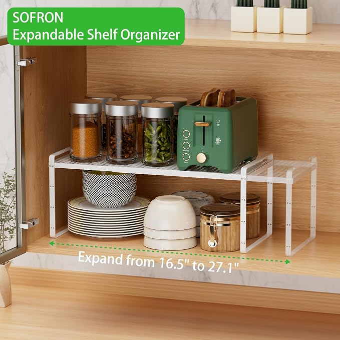 SOFRON Expandable Cabinet Storage Shelf Stackable Organizer Rack - Image 7