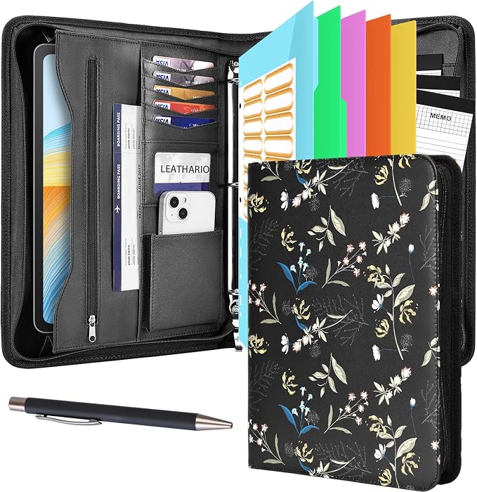 Leathario Portfolio Binder, Includes 5 Folder Index Dividers and 3 Notepads by Leathario