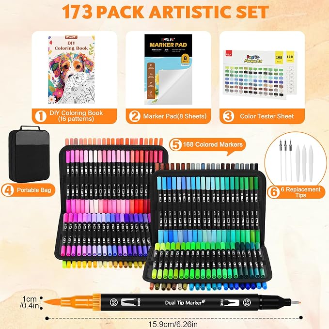 IVSUN Dual Brush Marker Pens, 168 Colors Art Markers Set - Image 3