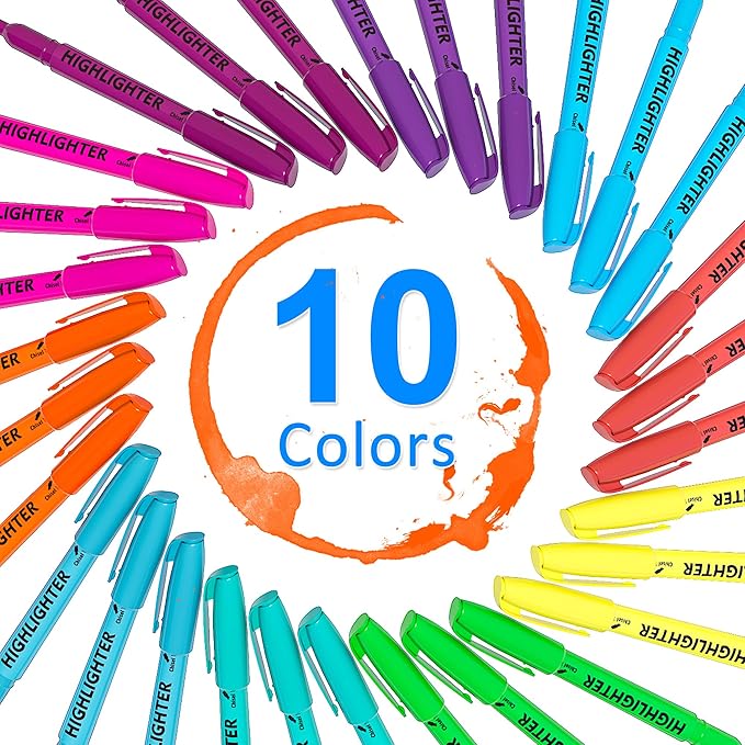 Lelix 30 Pack Highlighters, 10 Bright Colors, Chisel Tip, Quick Drying for Back to School, Office, Home, ideal for Highlighting Underlining-DeskLoop Office