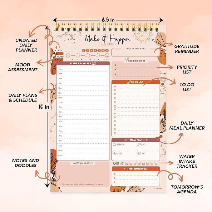 Decorably 52 Sheets Boho Celestial Undated Daily to Do List Notepad, 6.5x10" - Image 3