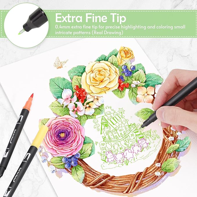 nauets 100 Colors Brush & Fine Dual Tip Watercolor Markers Set for Kids Adults Coloring Books No Bleeding Paint Pens For Drawing Note taking Planner Calligraphy Journaling Card Making Art Supplies-DeskLoop Office