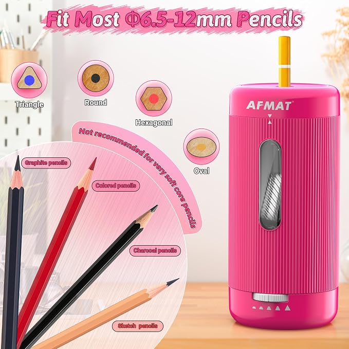 AFMAT Electric Pencil Sharpener, Auto in & Out, 5 Nibs, 7K+ Uses, Fully - Image 3