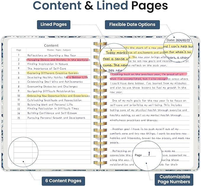Lined Spiral Notebook Journal for Work, 300 Pages Thick B5 (7.1"x10") College Ruled Journal for Women & Writing, Hardcover Notebook for Note Taking, Perfect for Office Home School, Blue Floral-DeskLoop Office