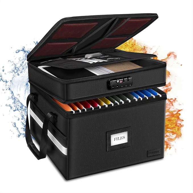 Fireproof File Organizer with Lock, 2 Layer Fireproof Document Box with 5 Tab by ETRONIK