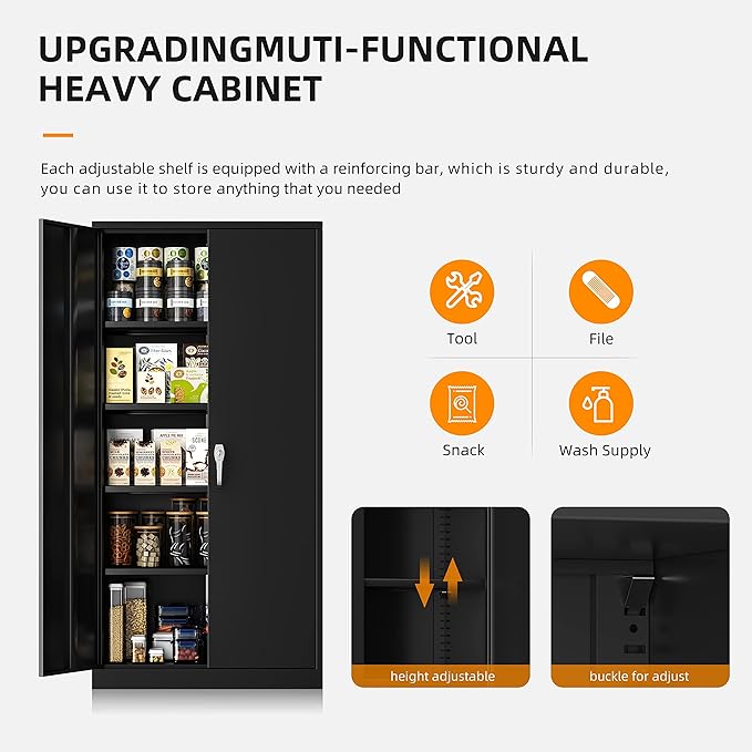 INTERGREAT Garage Storage Cabinets with Lock,72" H Metal Storage Cabinet with Doors and Adjustable Shelves, Steel Tool Cabinet for Garage, Office, Warehouse, School, Black-DeskLoop Office