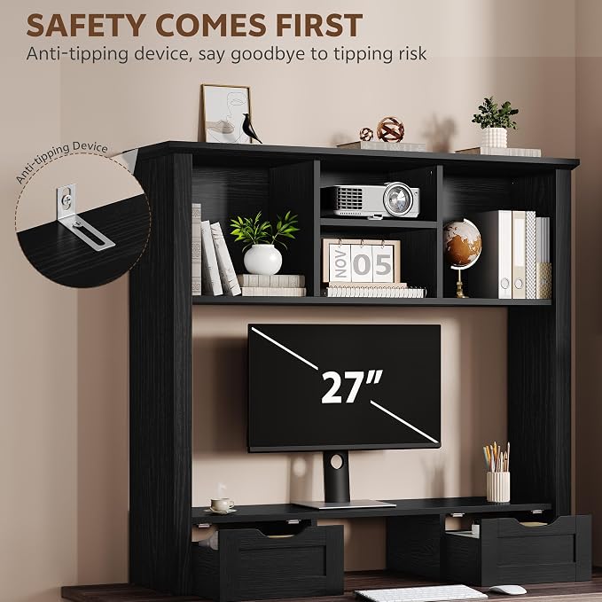 Desk Shelf with Computer Monitor Stand, 37.4''W Desktop Bookshelf Display Rack - Image 5
