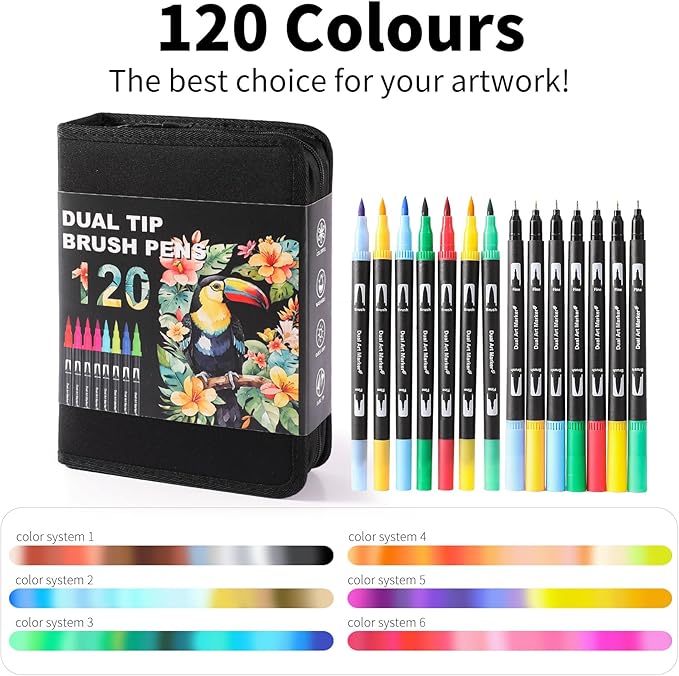 Double Brush Marker Pens, 120 Colors Art Markers Set with Fine Tip and Brush Tip for Kids Adult Coloring Book Hand Lettering Calligraphy Drawing Art Supplies Kit-DeskLoop Office
