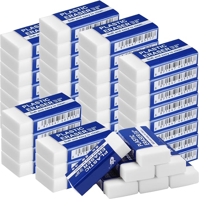 Yeaqee 48 Pcs White Pencil Erasers Bulk Soft Art Erasers School Pencil Erasers by Yeaqee