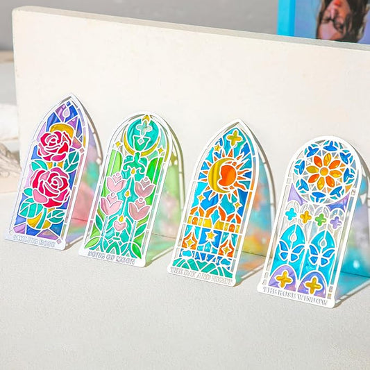 4 Pcs Stained Glass Window Metal Bookmark, Elegant Religious Christian Book by emmoolife