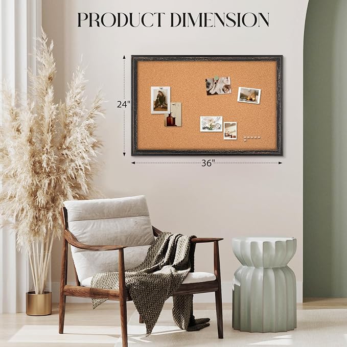 Cork Board Bulletin Board, Rustic Black Wooden Frame | Corkboard - Image 5