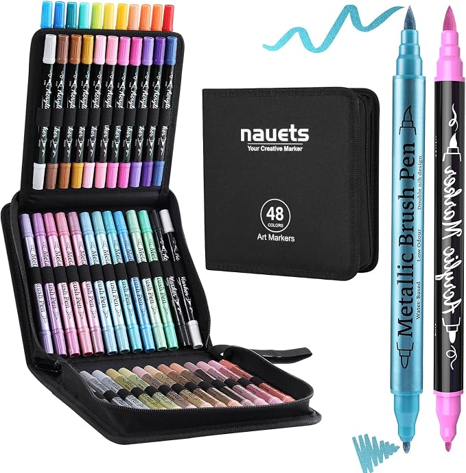 nauets 48 Pack Metallic & Acrylic Paint Markers Set by nauets