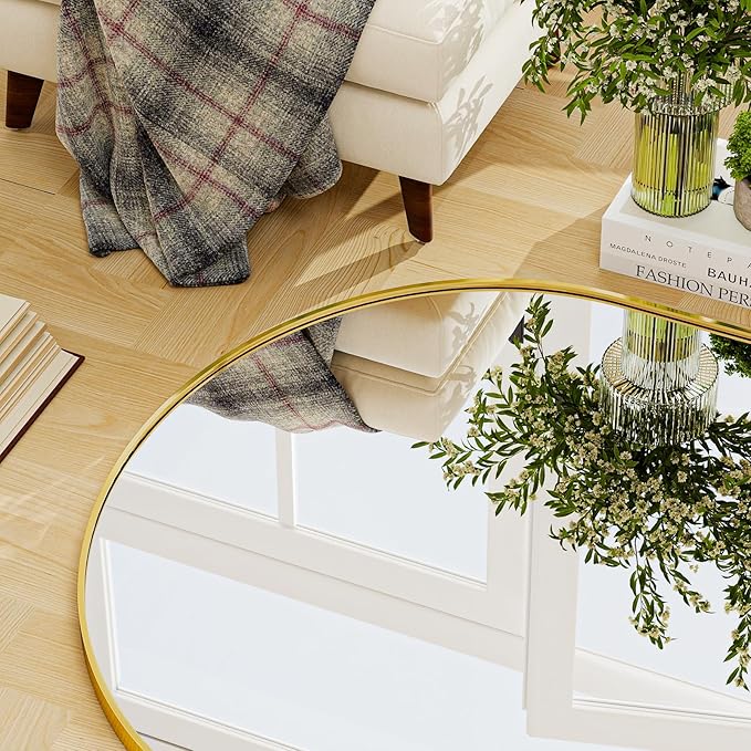 GLSLAND - 20x57 inch Arched Full Length Mirror - Floor Mirrors Aluminum Alloy Frame Full Body Dressing Mirror for Bedroom, Living Room,Black-DeskLoop Office