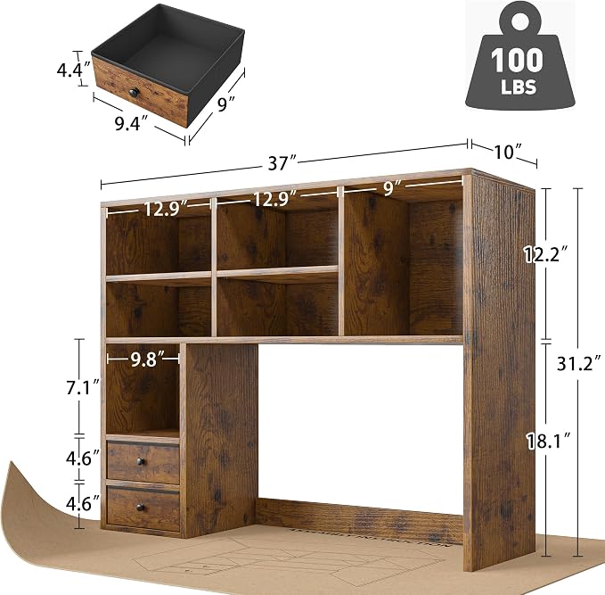 REIBII Desktop Bookshelf, High-Capacity Desk Hutch Organizer - Image 2