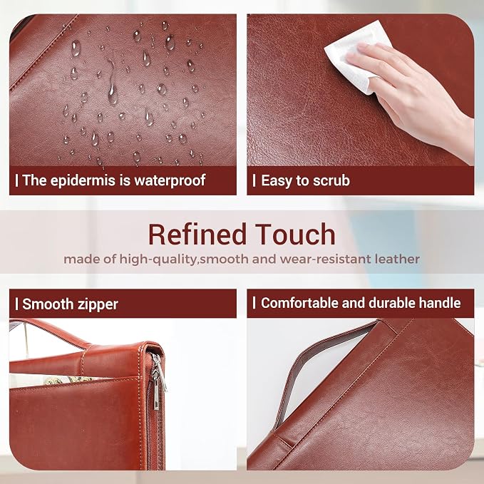 Faux Leather Portfolio with Handle – 3-Ring Padfolio Organizer - Image 3