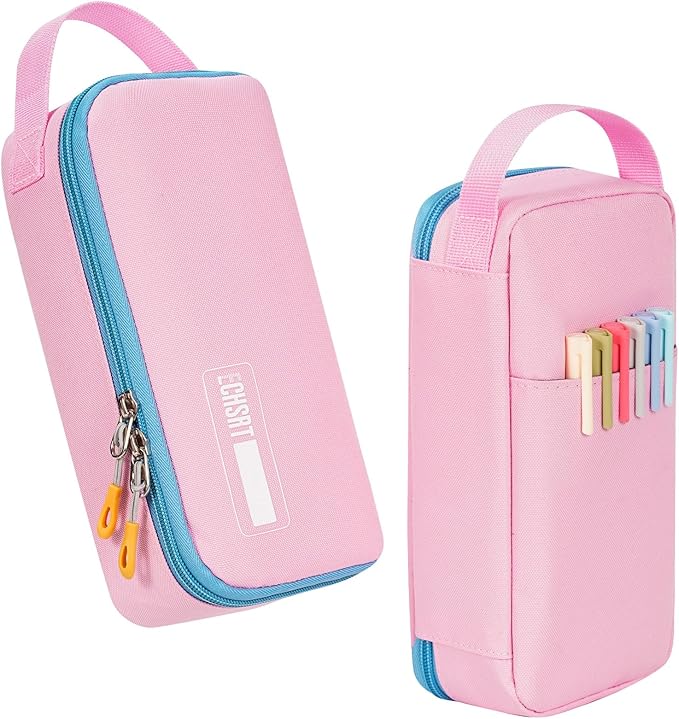 ECHSRT Big Pencil Case, Aesthetic Portable Zipper Pencil Bag with Hidden Pocket, Special Pouch for Men Women Adults, Stationery Organizer Pen Cases for Office Travel, Pink-DeskLoop Office