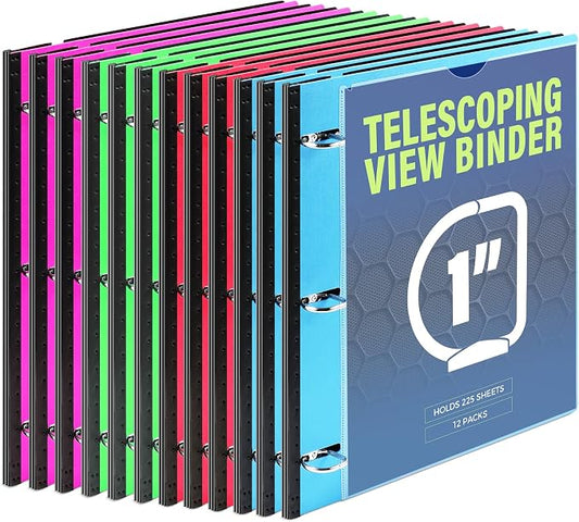 WOT I Telescoping 3 Ring Binder 1 Inch 12-Pack, Expandable Flexible Binder by WOTI