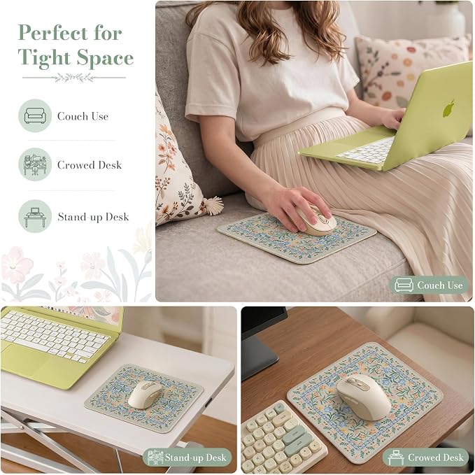 iCasso Aesthetic Small Floral Mouse Pad, Mini Portable Travel Mousepad - Image 7