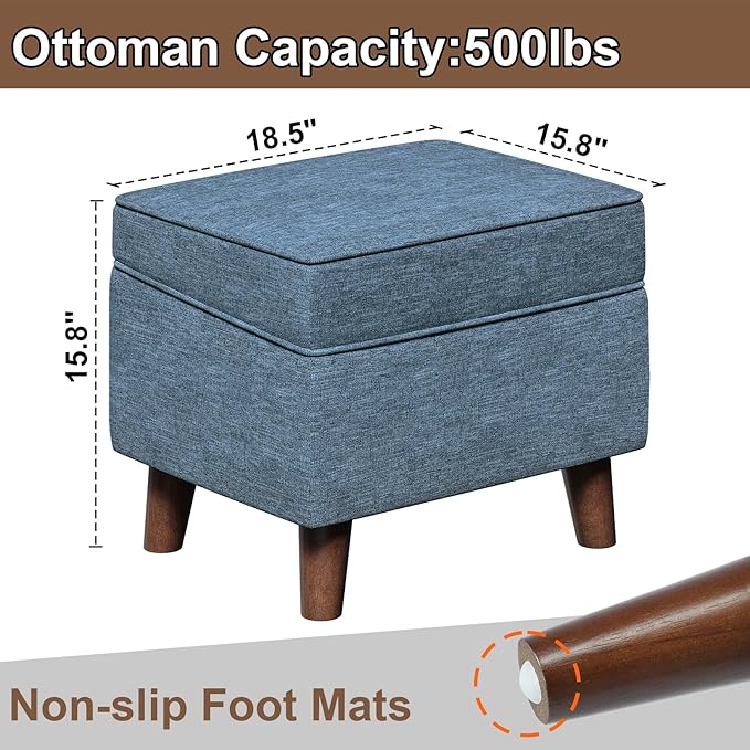 Foot Rest with Adjustable Cover, Storage Ottoman Dorm, Footstool and Sitting Stool, Ottoman Foot Stools for Living Room, Bedroom, Dorm, Blue-DeskLoop Office