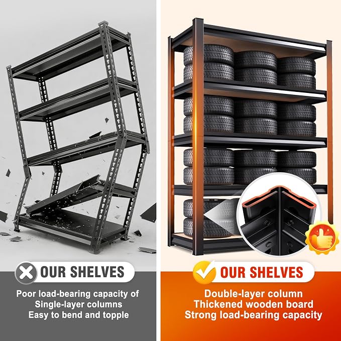 Storage Shelves, Adjustable Shelving Unit, 5T Wood Garage Shelving, Heavy Duty - Image 4