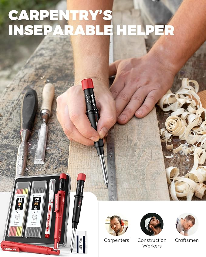 STAGEEK Carpenter Pencil with Sharpener, Mechanical Carpenter Pencils with 19 - Image 7