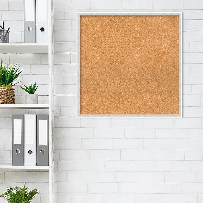 Amanti Art Natural Cork Board for Wall, 25x25 Vision Board with White Frame, Medium Corkboard Office Decor for Home Organization, Modern Corkboard Pinboard to Display Items for Home Organization in-DeskLoop Office