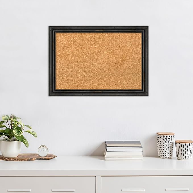 Amanti Art Natural Cork Board for Wall, 19x27 Vision Board with Black Wood Frame, Medium Corkboard Office Decor for Home Organization, Rustic Farmhouse Corkboard Pinboard to display items for home-DeskLoop Office