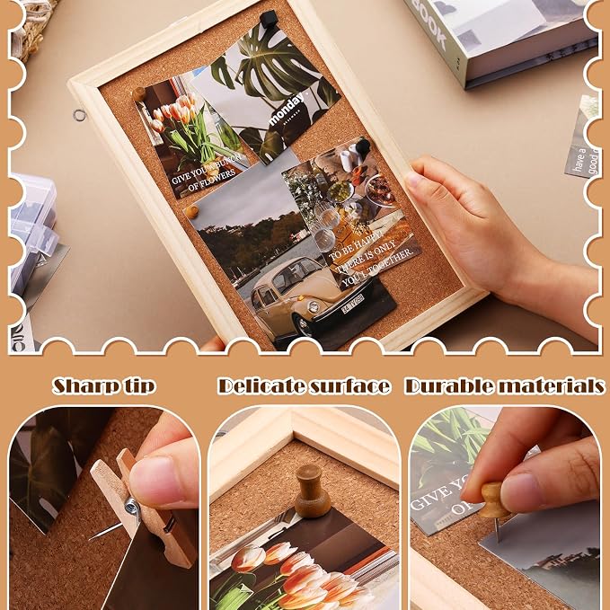 196 Pcs Thumb Tacks, Push Pins for Cork Board, Wooden Push Pins, Wooden Thumb - Image 5