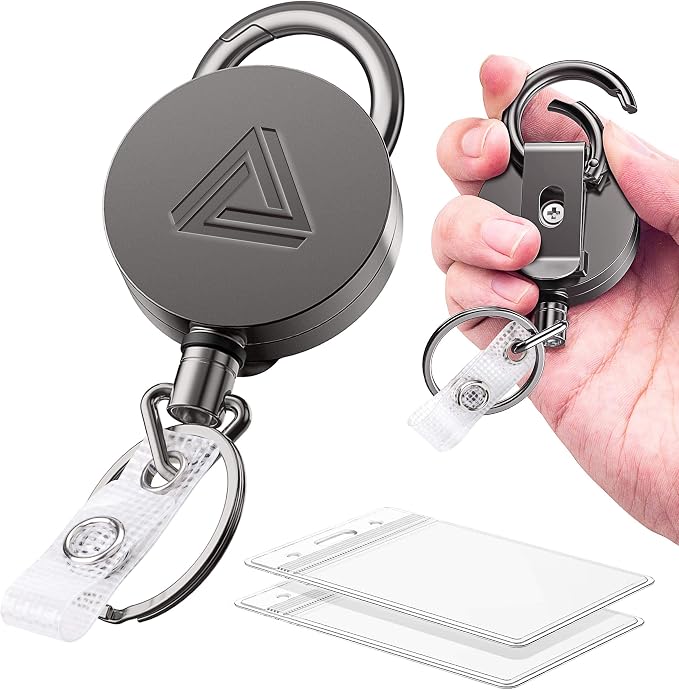 2 Pack Heavy Duty Metal Retractable Badge Holder Reel by AZRRA