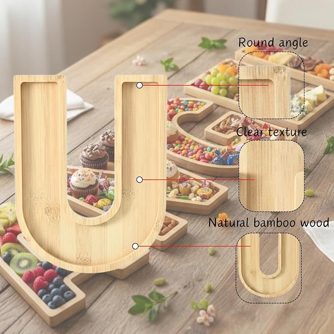 Bamboo Letter Food Board Tray Fillable Wooden Snack Serving Platters - Image 3