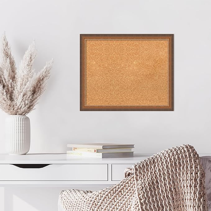 Amanti Art Natural Cork Board for Wall, 18x22 Vision Board with Bronze Frame, Small Corkboard Office Decor for Home Organization, Modern Corkboard Pinboard to Display Items for Home Organization in-DeskLoop Office