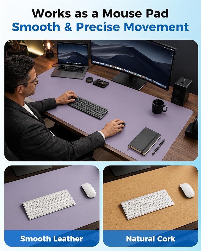 Aothia Dual-Sided Desk Mat, FSC Cork & PU Leather Desk Pad, Large Mouse Pad & - Image 3