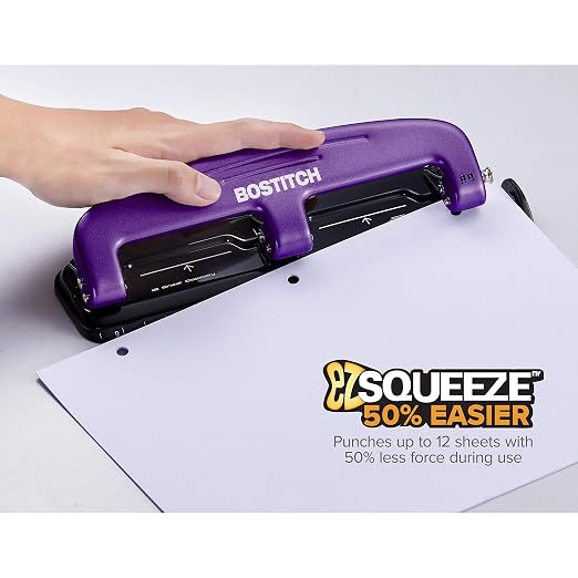 Bostitch Office EZ Squeeze Reduced Effort 3-Hole Punch, 12 Sheets - Image 3