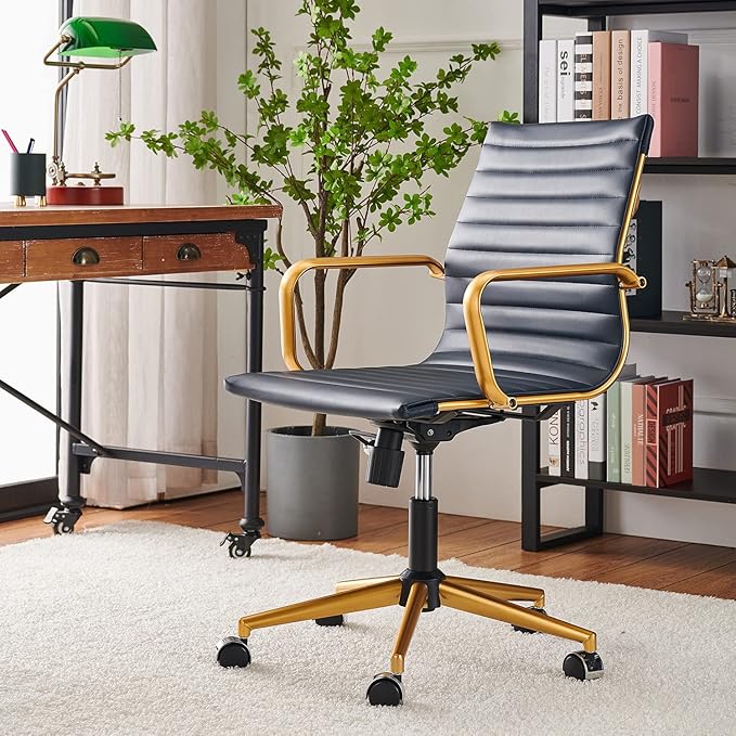 Chair, Desk Computer Chair ，with Armrests ，Ergonomic Office Chair for Home and Office, 17.32 x 22.83 x 35.43 inches, Multiple Colors (Gold Navy)-DeskLoop Office