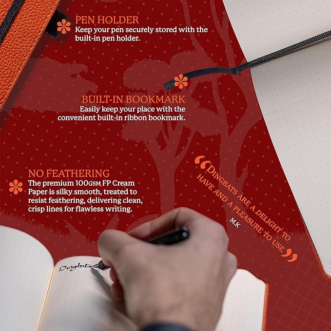 Dingbats* Wildlife Dotted Writing Journal Notebook A5 - Vegan Leather Hardcover - Ideal for Work, Travel - Pocket, Elastic Closure, & Bookmark-DeskLoop Office