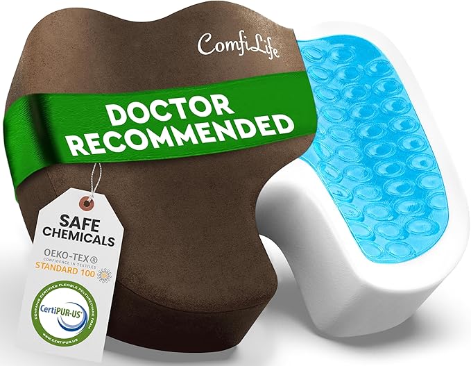 ComfiLife Premium Gel & Memory Foam Seat Cushion – Doctor Recommended Office Chair Cushion, Car Seat Cushion – Chair Cushions for Back & Sciatica Pain Relief – Seat Cushions for Office & Desk (Brown)-DeskLoop Office