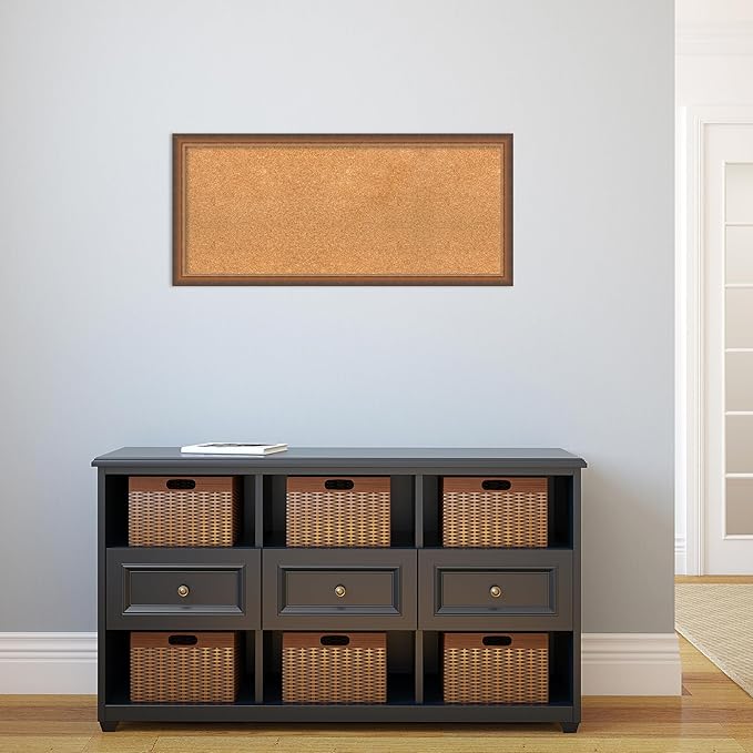 Amanti Art Natural Cork Board for Wall, 16x36 Vision Board with Bronze Frame, Medium Corkboard Office Decor for Home Organization, Modern Corkboard Pinboard to Display Items for Home Organization in-DeskLoop Office