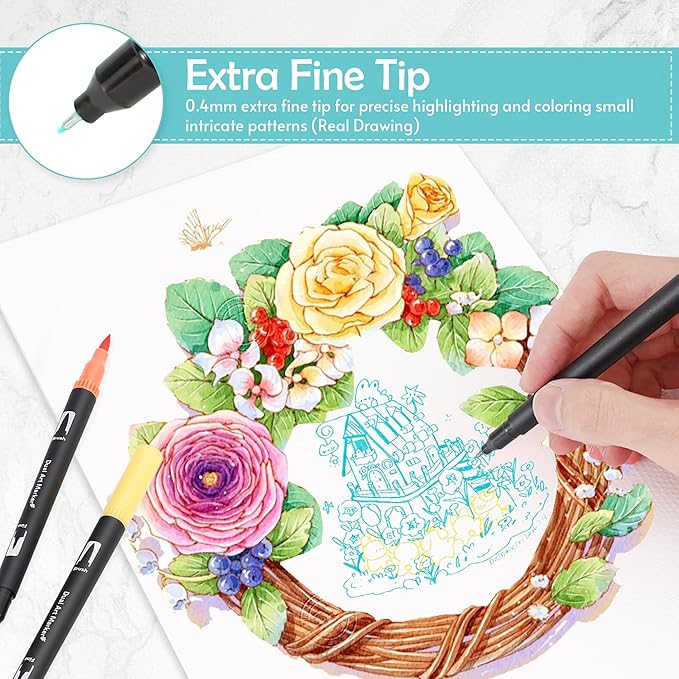 nauets 120 Colors Brush & Fine Dual Tip Watercolor Markers Set for Kids Adults Coloring Books No Bleeding Paint Pens For Drawing Note taking Planner Calligraphy Journaling Card Making Art Supplies-DeskLoop Office