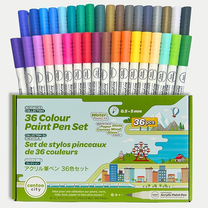 36-Color Acrylic Paint Markers Set – Vibrant multicolour Paint pens for Precision Painting on Multiple Surfaces for Paper, Canvas, Rock, Glass, Wood-DeskLoop Office