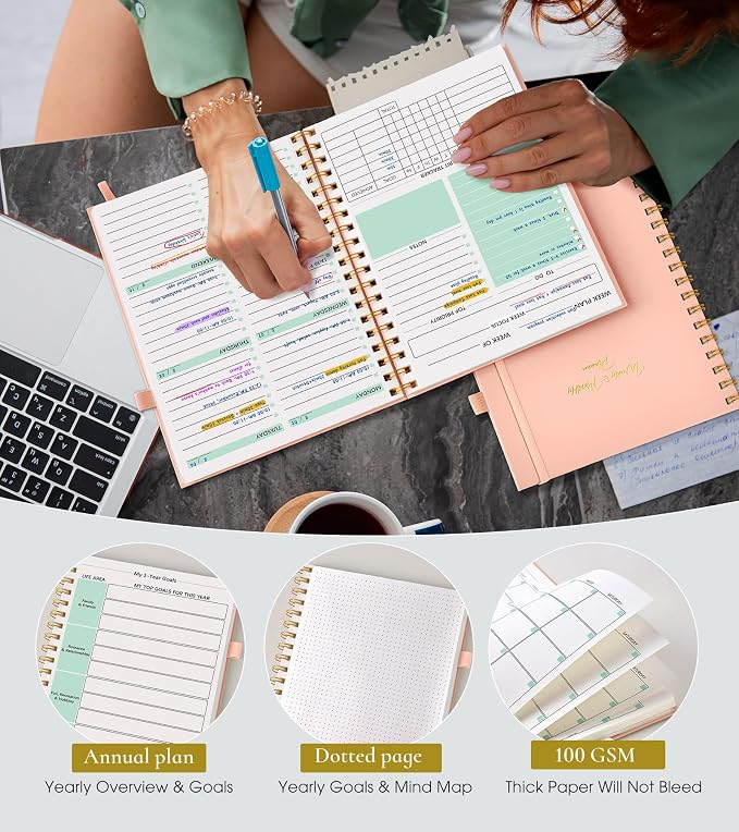 Undated Weekly and Monthly Planner, B5 Large Weekly To Do List Notebook - Image 5