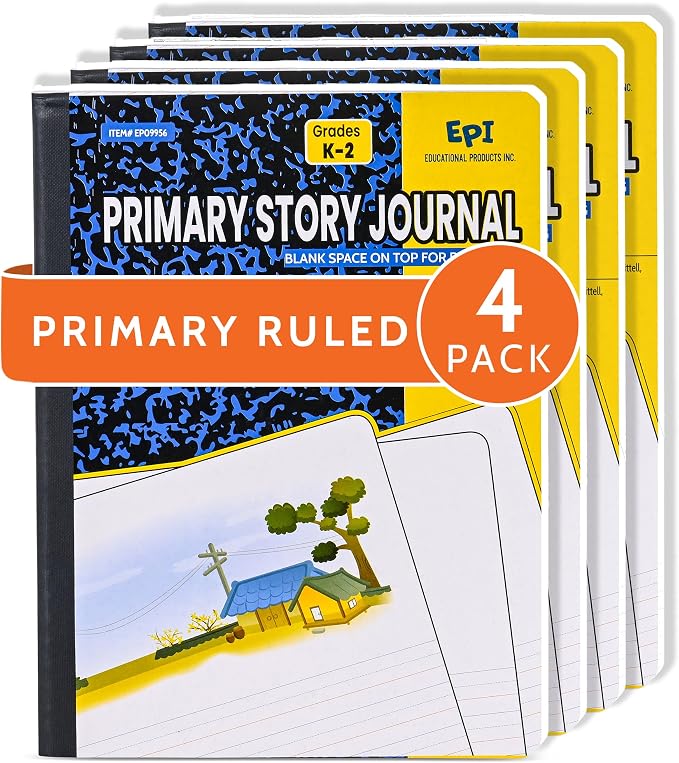 4 Pack - EPI Primary Ruled Composition Notebook Black - 200 Pages, 9-3/4 x 7-½ by EPI