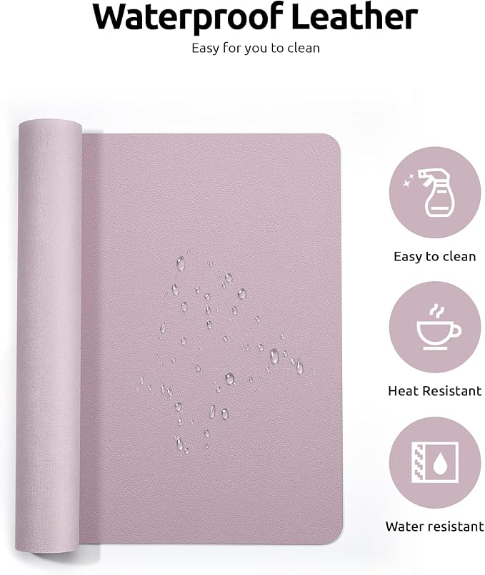 YSAGi Leather Desk Protector, Office Mat, Large Mouse Mat, Non-Slip PU Leather Blotter, Laptop Pad, Waterproof Writing Pad for Office and Home (Grayish Lavender, 35.4" x 17")-DeskLoop Office