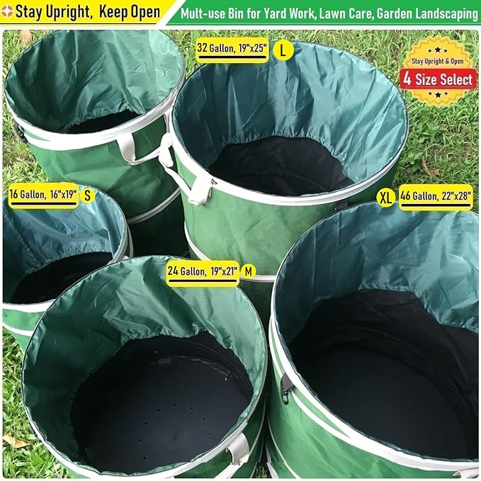 16-Gallon Collapsible Trash Can (16x19 in) Hard-Shell Bottom Yard Garden Bag for Pop-Up Trash Can,Recycling Bin,Yard Waste Container,RV Camping Waste Bin,Laundry Hamper,Lawn Grass,Leaf Bag,Weed Basket-DeskLoop Office